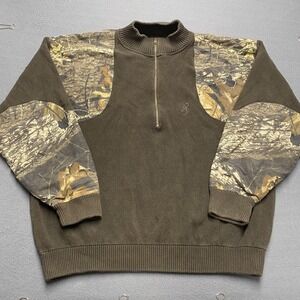 Browning Sweater Mens 2XL Brown Camo 1/4 Zip Mock Neck Knit Pullover Hunting